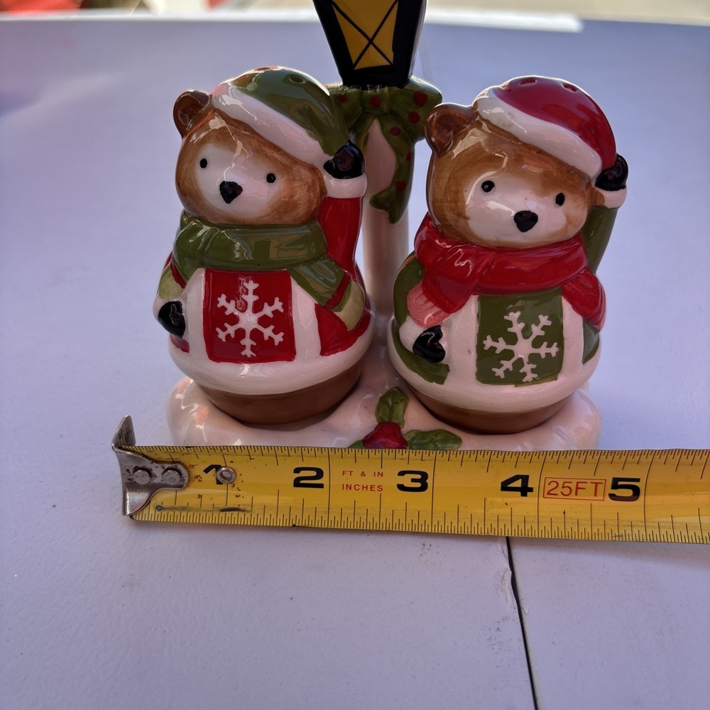 Bella Casa by Ganz Ceramic bears Salt And Pepper Shakers Tray Christmas - Picture 7 of 7